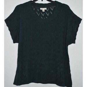 Coldwater Creek 2X Green Sweater Pointelle Soft Knit Top Lightweight Cottagecore